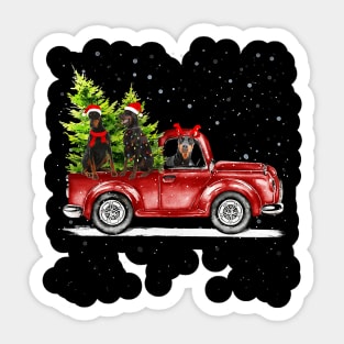 Christmas Three Doberman Dogs Ride Red Truck Costumer Xmas Sticker